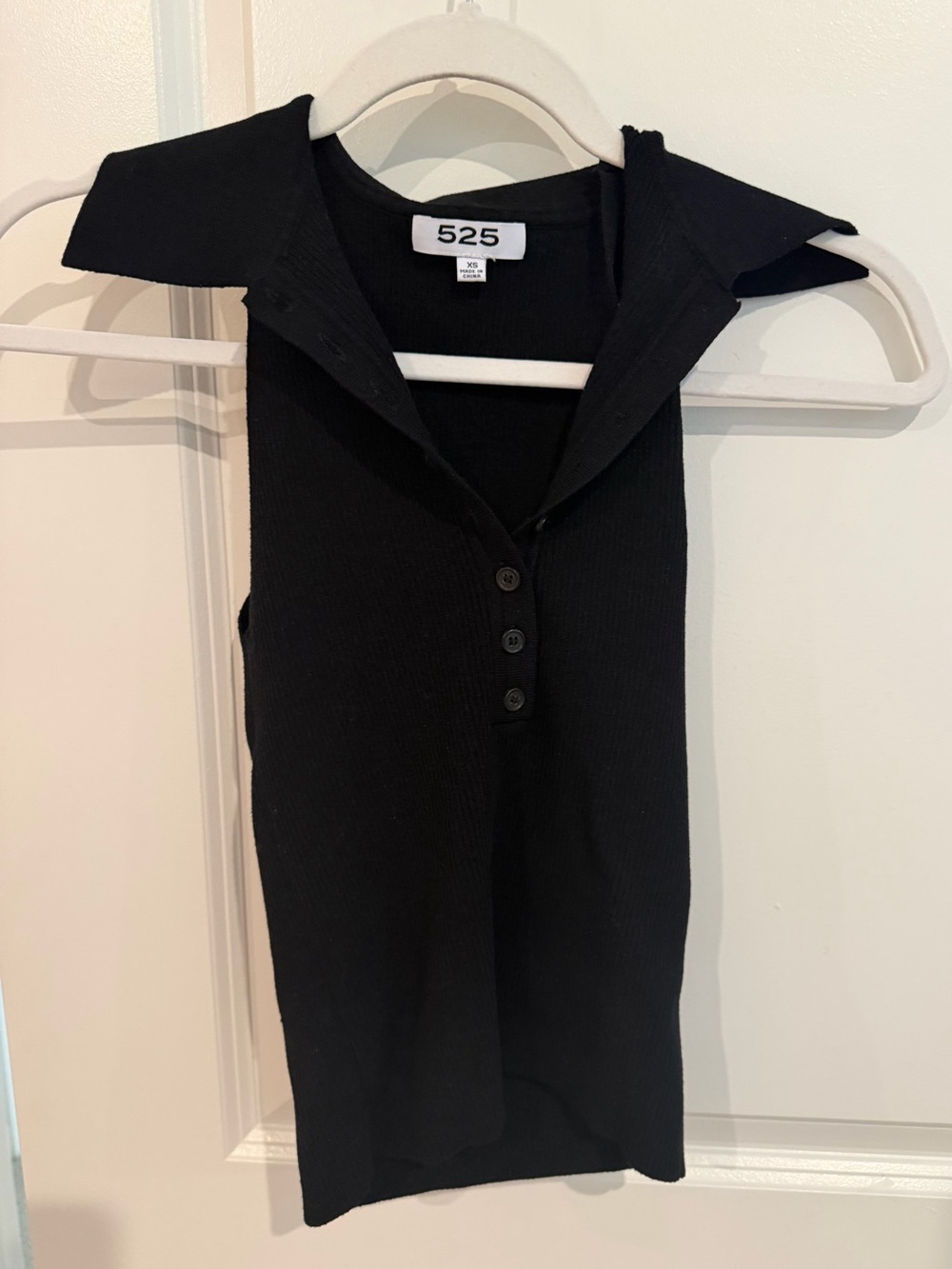 525 America Black Ribbed Collared Tank